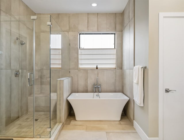 bathroom with plus walk in shower