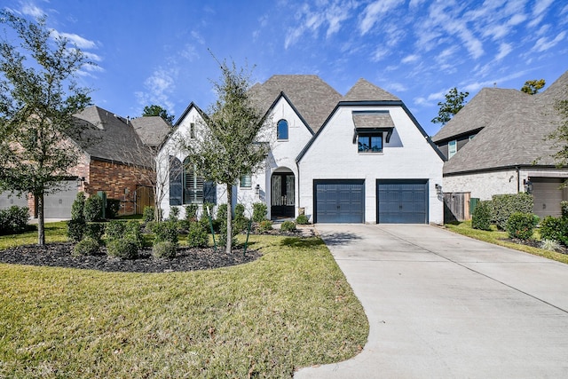 view of front facade featuring a front lawn and a garage