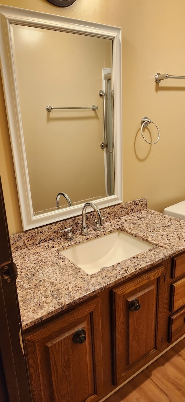 bathroom featuring wood finished floors and vanity