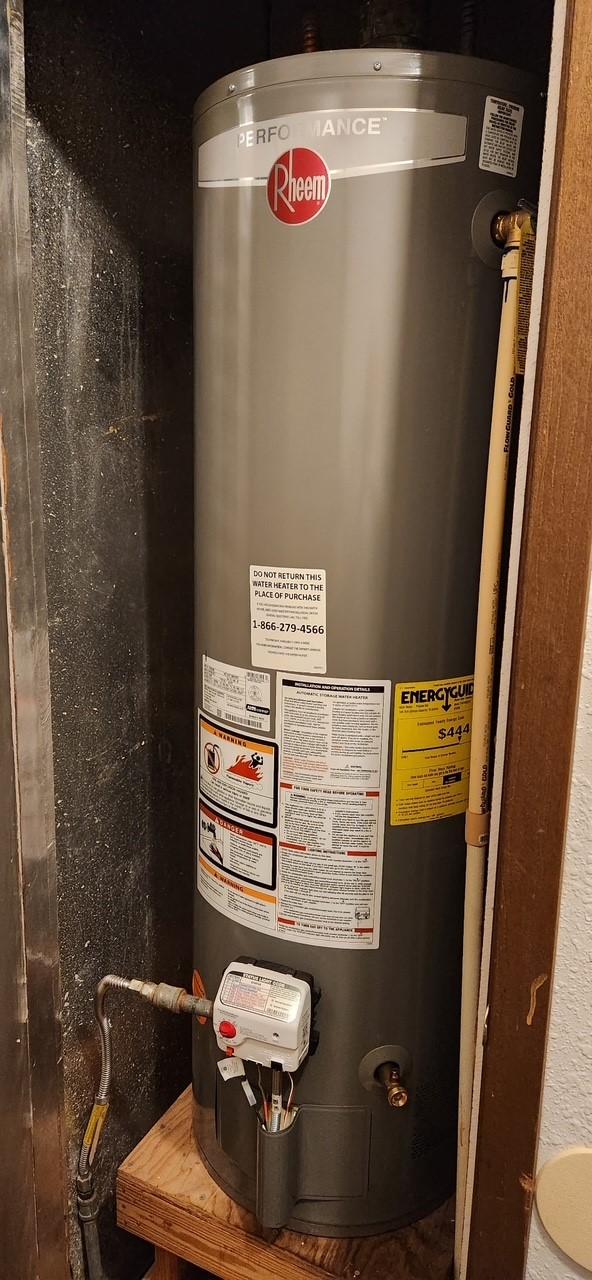 utility room featuring water heater