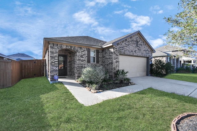 view of front of home featuring a front lawn and a garage