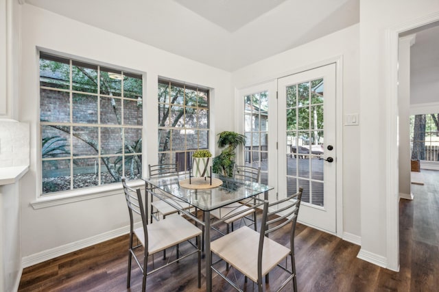 dining room with dark hardwood / wood-style floors