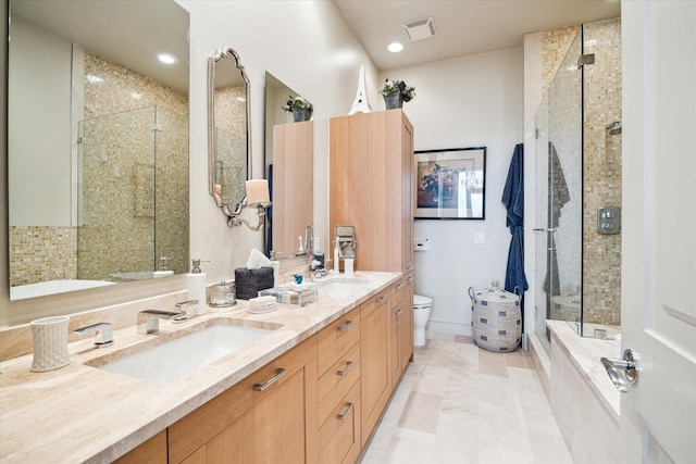 2727 Kirby Dr Unit 13C, Houston, TX 77098 - bathroom with walk in shower, vanity, and toilet