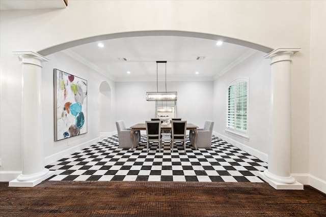 unfurnished dining area featuring crown molding