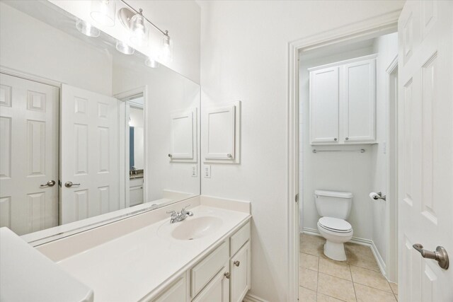 bathroom with tile patterned floors, toilet, and vanity