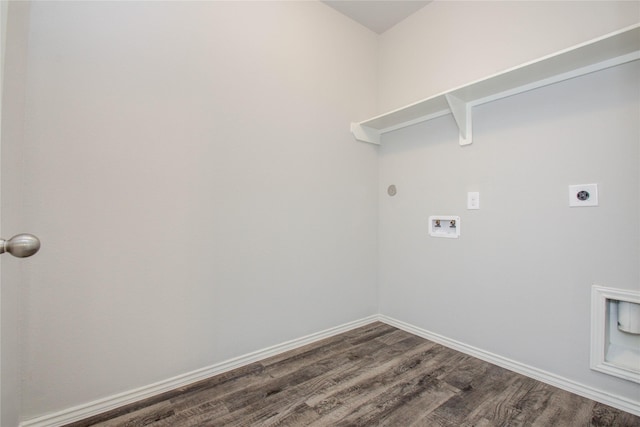 washroom with dark hardwood / wood-style floors, hookup for a washing machine, and hookup for an electric dryer