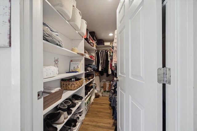 spacious closet with hardwood / wood-style flooring