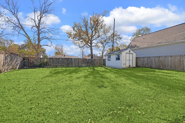 view of yard with a storage shed