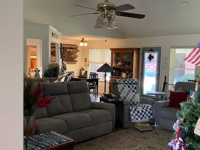 living room featuring ceiling fan