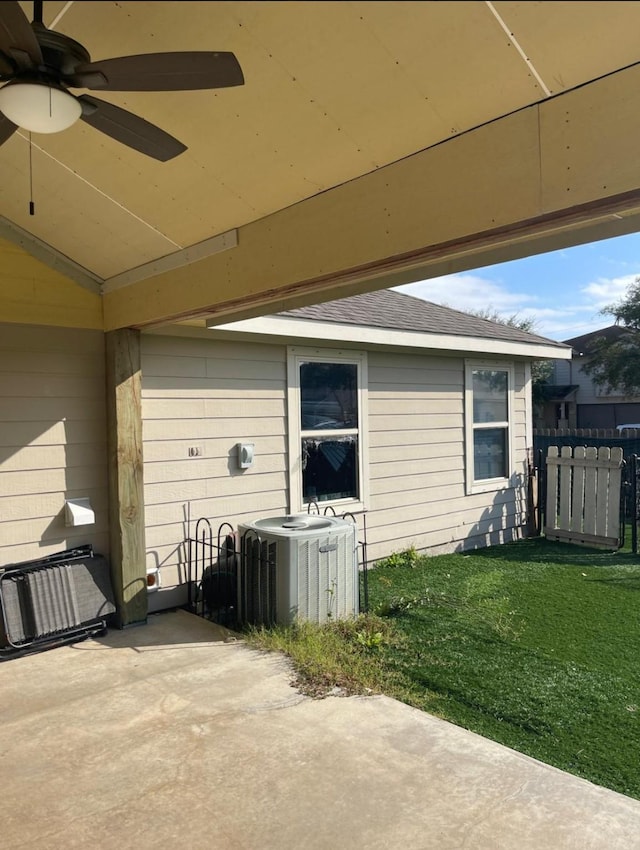 view of patio / terrace featuring central AC and ceiling fan