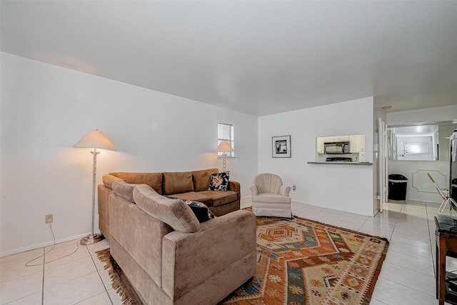 living room featuring light tile patterned floors