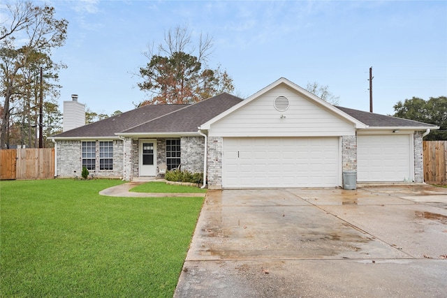 single story home with a garage and a front yard