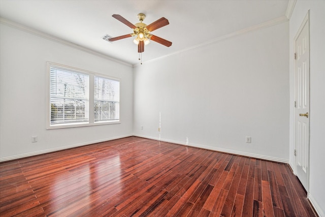4505 Mimosa Dr, Bellaire, TX 77401 - empty room featuring ceiling fan, dark wood-type flooring, and crown molding