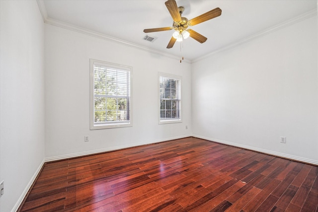 4505 Mimosa Dr, Bellaire, TX 77401 - empty room featuring ceiling fan, wood-type flooring, and ornamental molding