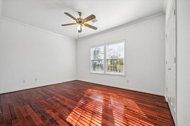 4505 Mimosa Dr, Bellaire, TX 77401 - unfurnished room featuring dark wood-type flooring, ornamental molding, and ceiling fan