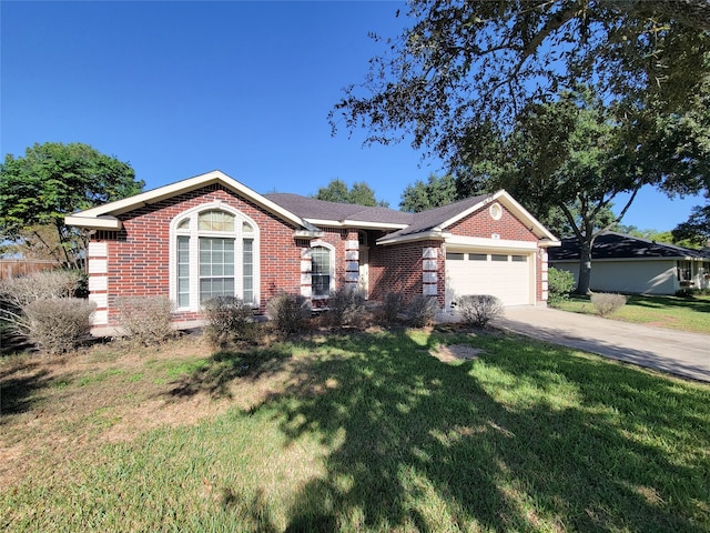 single story home with a front lawn and a garage