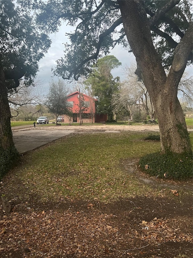 view of yard featuring dirt driveway