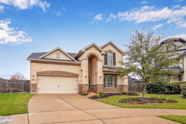 view of front facade featuring a front lawn and a garage