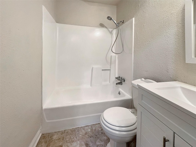 full bathroom with shower / bathing tub combination, vanity, and toilet