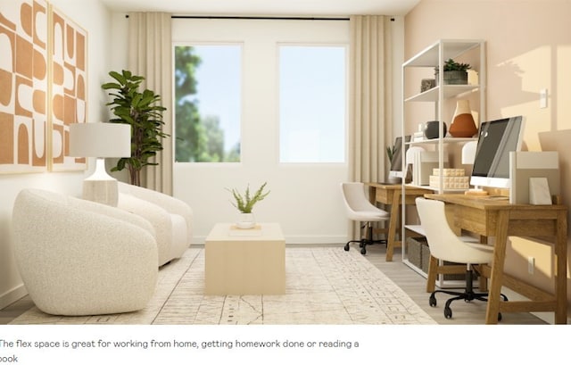 living area with light hardwood / wood-style flooring