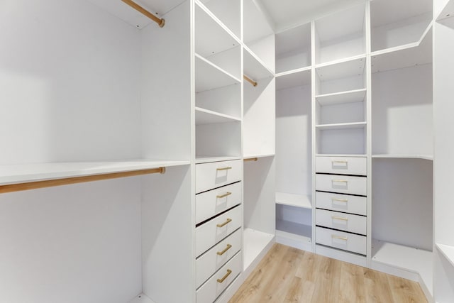 walk in closet with light hardwood / wood-style flooring