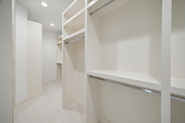 spacious closet featuring light carpet