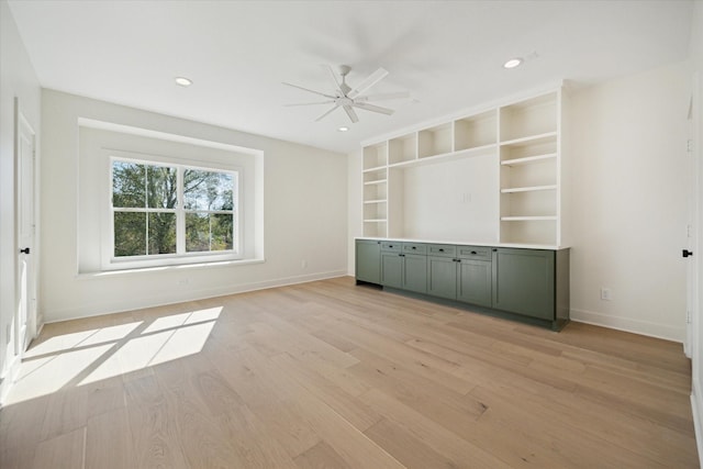 interior space featuring ceiling fan and light hardwood / wood-style flooring