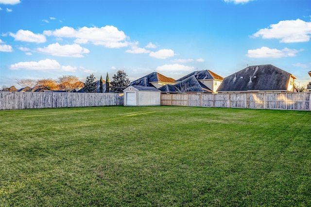 view of yard featuring a storage shed