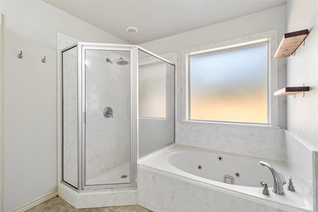 bathroom featuring plus walk in shower