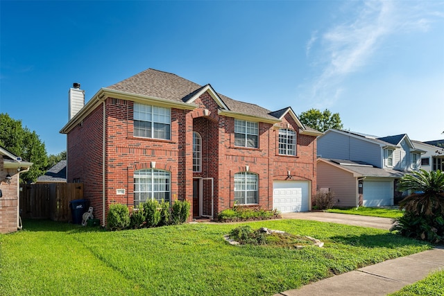 view of front of house with a front lawn and a garage