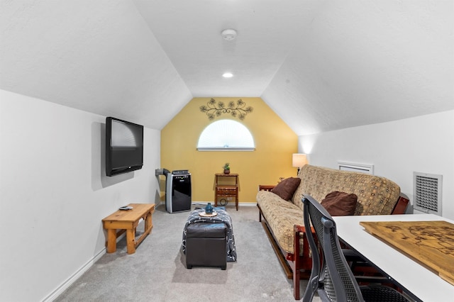 10403 W Hidden Lake Ln, Richmond, TX 77406 - living area featuring vaulted ceiling, baseboards, and carpet