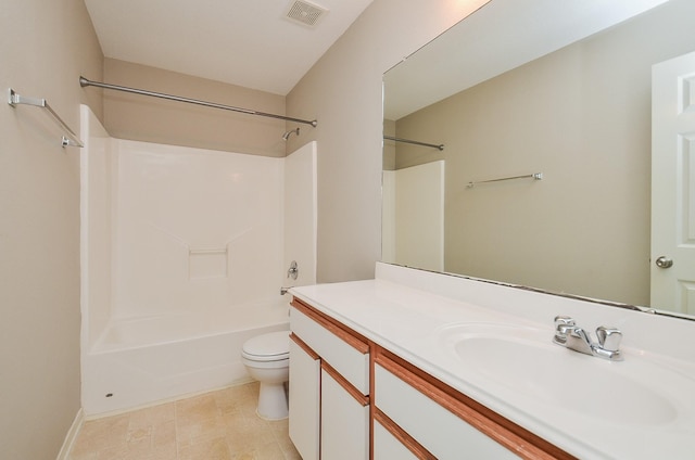 full bathroom with  shower combination, vanity, and toilet