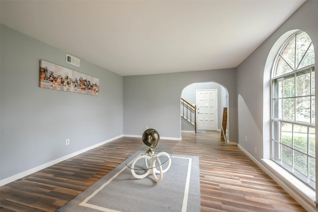 sitting room with hardwood / wood-style floors