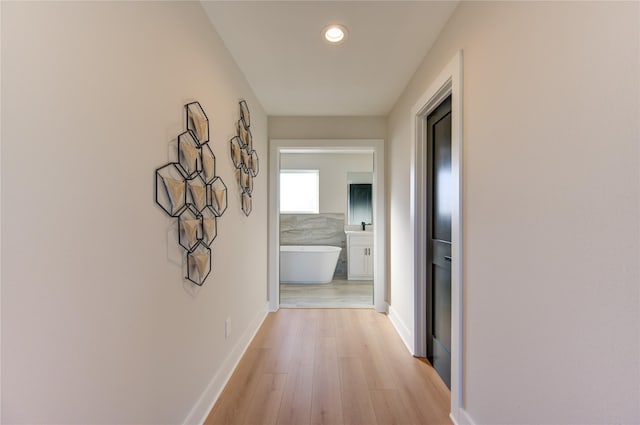 corridor with light hardwood / wood-style flooring