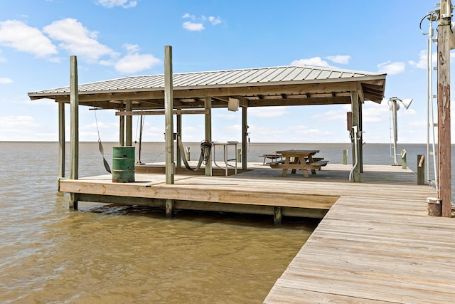 dock area featuring a water view