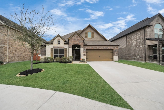 view of front facade with a front lawn and a garage