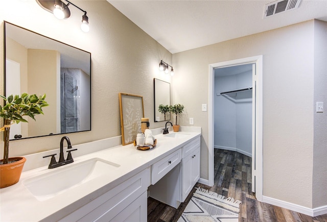 bathroom featuring wood-type flooring and vanity