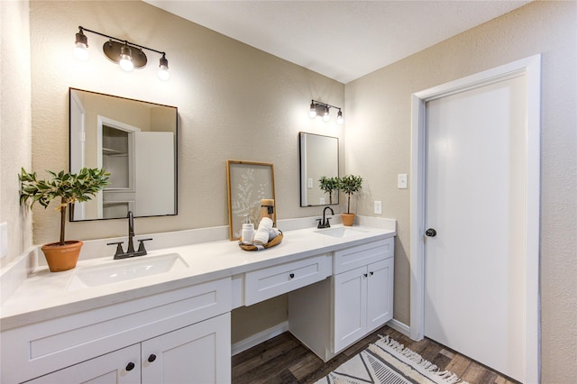 bathroom featuring hardwood / wood-style flooring and vanity