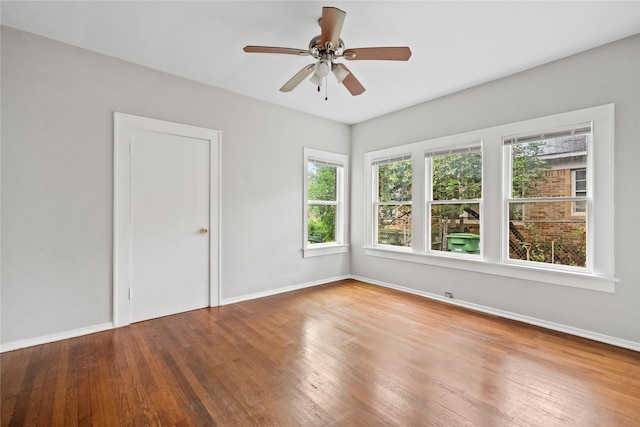 empty room with ceiling fan and wood-type flooring