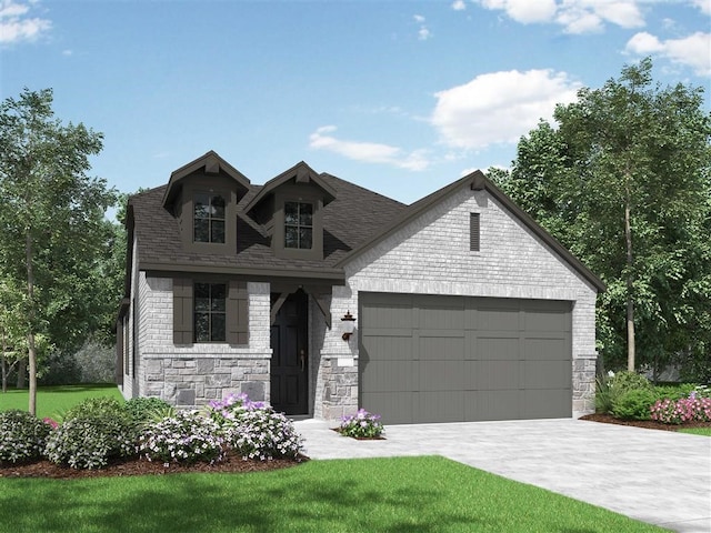 view of front of house with a garage and a front lawn