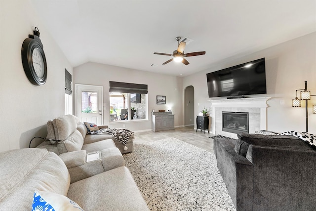 living room featuring ceiling fan