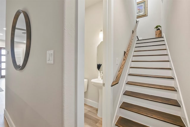 stairs featuring wood-type flooring