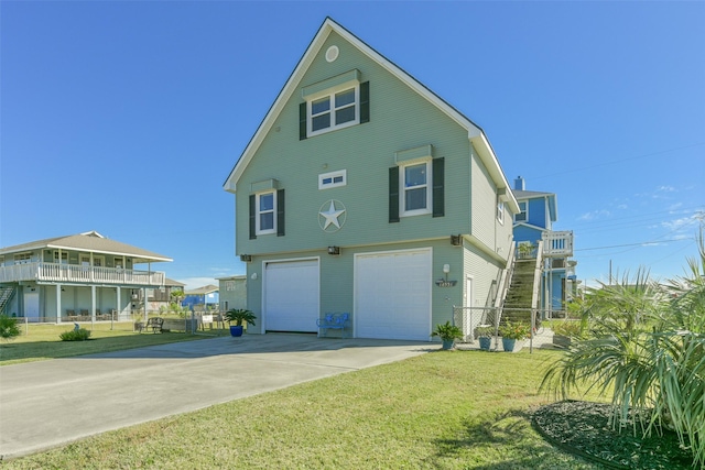 exterior space with a yard and a garage