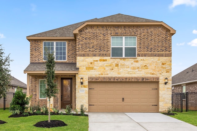 view of front property featuring a front yard and a garage