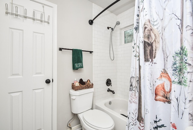 bathroom with toilet and shower / tub combo