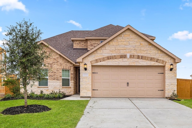 craftsman-style house featuring a front lawn and a garage