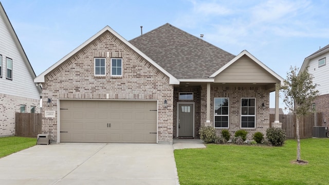 view of front of home with a front lawn and cooling unit