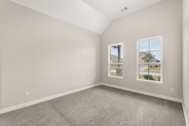 empty room featuring carpet floors and lofted ceiling