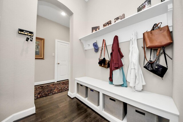 mudroom featuring dark wood-type flooring