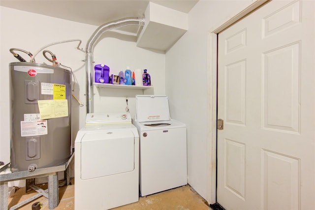 laundry area with washer and dryer and electric water heater